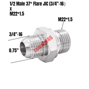 Hydraulic Adapter 1/2 Male 37° Flare JIC (3/4"-16）x M22*1.5 Metric Plated Steel - Picture 1 of 1
