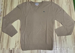 Izod Lacoste V-Neck Long Sleeve Sweater 100% Cashmere Wool Tan READ MEASUREMENTS - Picture 1 of 7