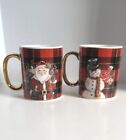 Grace’s Teaware 2 Christmas Stewart Tartan Plaid Santa & Snow Man Mugs NNT
