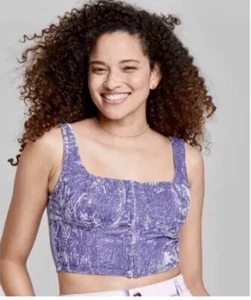 Wild Feeble Crushed Velvet Crop Top Gr. M Bustier Blau - Bild 1 von 4
