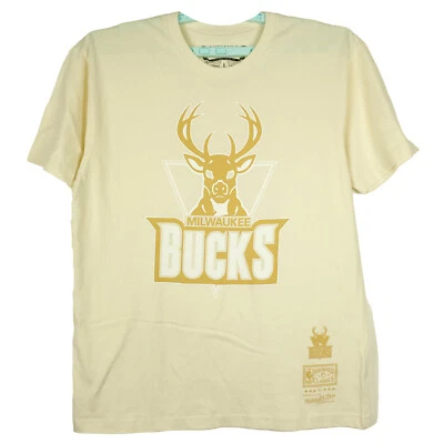 Milwaukee Bucks Mitchell & Ness NBA L Camisa Grande Blanco Dorado Logo Piedra Nueva Foto 1 de 4