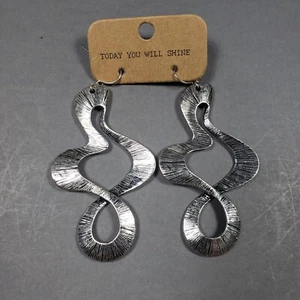 Jamie Rocks Dangle Pierced Earrings Silver Tone Brutalist Modernist Bohemian 3" - Picture 1 of 7