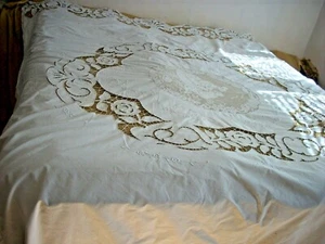 Stylish hand embroidery fillet lace linenf tablecloth white embroidery - Bild 1 von 11