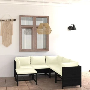 vidaXL 6 Piece Garden Lounge Set with Cushions Poly Rattan Black - Picture 1 of 13