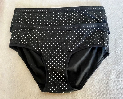 VICTORIA'S SECRET Talla M 2pk Negro Blanco Lunares Logo Banda Hiphugger Bragas Foto 1 de 4