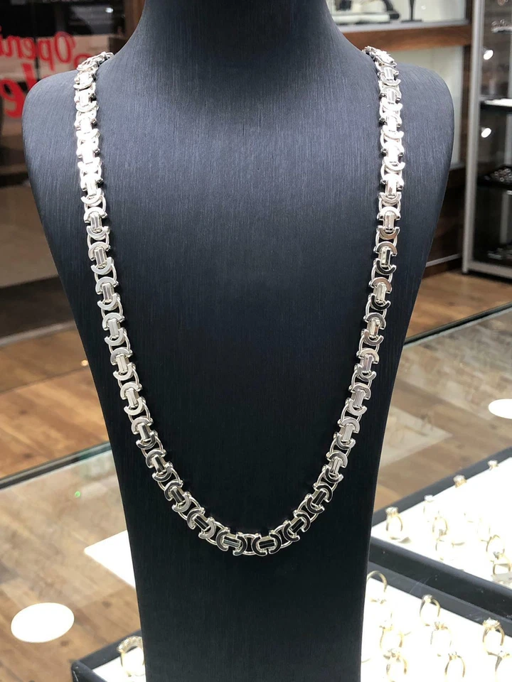 925 Solid Sterling Silver 7mm Flat Byzantine Heavy Necklace 18" 20" 22" 24" 28" - Image 1 of 4