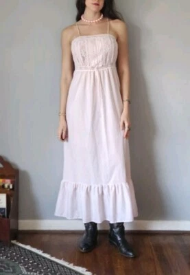 Vintage 1970s Romantic Pale Pink Maxi Dress - Image 1 of 4