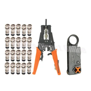 Adjustable Crimping Tool Set Kit Coaxial BNC RCA F RG59 RG6 Cable Crimper Cutter - Picture 1 of 12