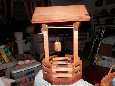 Wooden Wishing Well w/Bucket Turn Handle Vtg Tabletop Planter Handcrafted Wood - Image 1 of 4