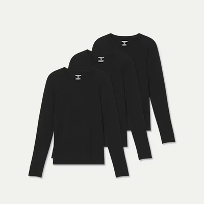 Bombas 女式美利奴羊毛混纺圆领长袖 T 恤 3 件装-小号/黑色 — 第 1/4 张图片