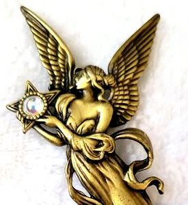 Vintage JJ Jonette Engel Kristall Stern Schmuck Bronze Figur Brosche Anstecknadel - Bild 1 von 8