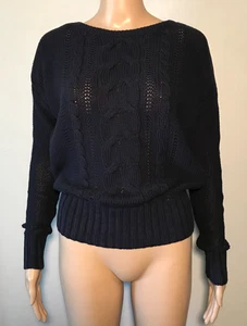 St. John Bay Women's Sweater Size S Navy Blue Cable Knit Pullover Cotton Blend - Picture 1 of 7