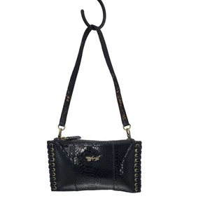 Y2K Sharif Black Faux Snake Wristlet Clutch Bag Baguette Grommet Baddie Biker - Picture 1 of 12