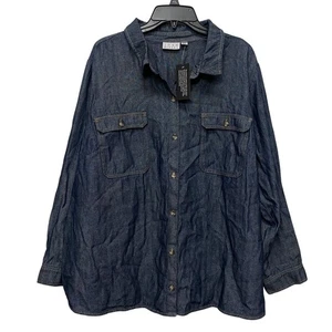 Joan Rivers 2X Jeansblau Button Down Hemd Langarm Taschen Freizeit Arbeit - Bild 1 von 9