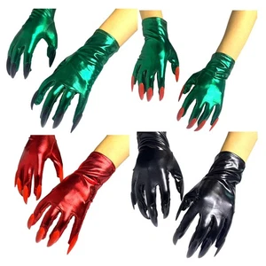 1 Stück Glänzende Metallic Glanz Handschuhe mit Nägeln Handgelenk Länge Handschuhe Halloween Cosplay - Bild 1 von 15