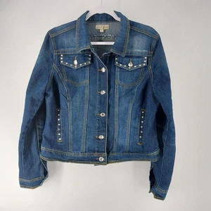 Earl Jean Womens Denim Jacket Size L Rhinestone Buttons Pockets  - Picture 1 of 12