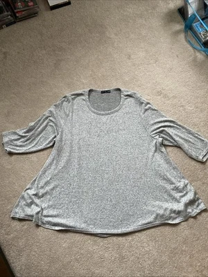 Kim &cami Flair 底背纽扣 3/4 袖灰色柔软圆领上衣衬衫 3X — 第 1/4 张图片