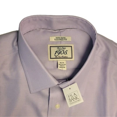 Camisa de vestir Jos A Bank 1905 sin planchar ajuste a medida púrpura claro talla 16/34 nueva con etiquetas  Foto 1 de 4