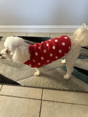 New Dog Red & White Polka Reversible Fleece. Size In Medium - Image 1 of 4