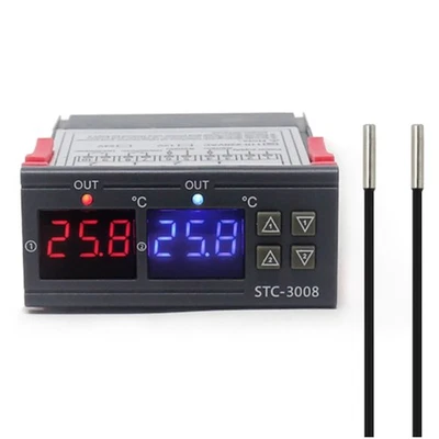 Double Probe Sensors Temperature Thermostat Controller 12V/24V/110-220V - Image 1 of 4