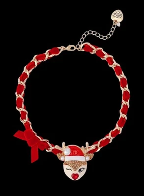 BETSEY Johnson Collar Guiño Reno Colgante Arco Cinta Navidad Nuevo con Etiquetas Foto 1 de 4