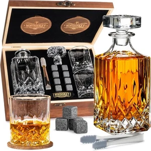 WHISISKEY 700ml Set Decanter Whisky con 2 Bicchieri e 8 Pietre Regalo per Uomo - Foto 1 di 9