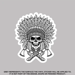 Calavera nativa americana con hacha, pegatinas de vinilo de alta calidad - Imagen 1 de 1