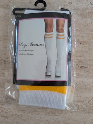 Calcetines deportivos hasta la rodilla para mujer con rayas blancas/doradas de Leg Avenue #5522... Foto 1 de 4