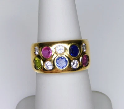 18k Band of Bezel Flush Set Diamonds and Gemstones - Image 1 of 4