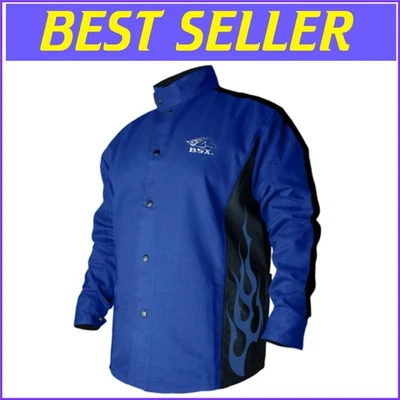 Chaqueta de soldadura FR azul grande de aspecto profesional con la mejor protección contra chispas Foto 1 de 2