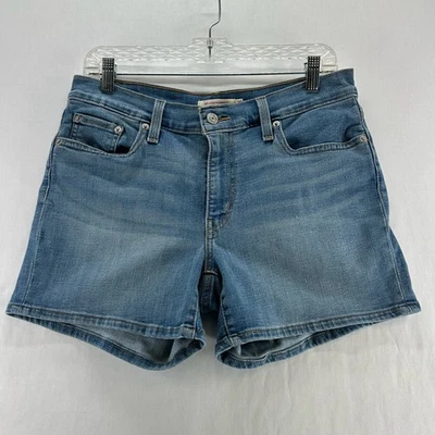 Levi's Mid Length Denim Shorts Size 29 Mid-rise Stretch Zip Fly Medium Blue Wash - Image 1 of 4