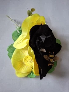 hair flower 50s Rockabilly Fashion Inspired Vintage Orchid Yellow Black Bee - Picture 1 of 3