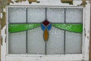 ABSTRACT MIDSIZE OLD ENGLISH LEADED STAINED GLASS WINDOW 27.5" X 19" - Picture 1 of 3