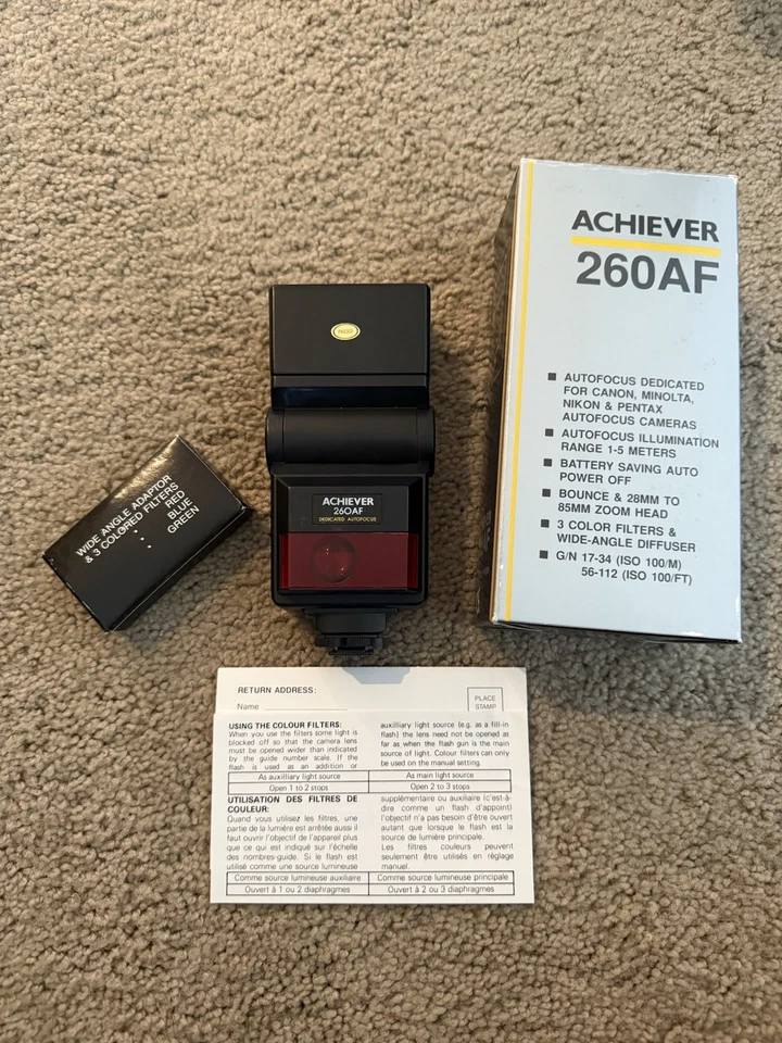 Achiever 260AF Flash System W/ 3 Color Filters *Nikon/Canon/Minolta/Pentax - Image 1 of 4