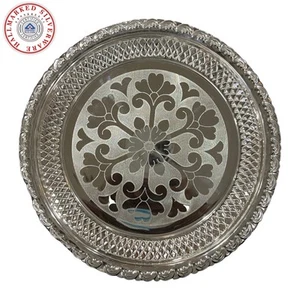 925 Sterlingsilber gestempelt Designer KLEINE Puja Platte - Stil #04 - Bild 1 von 11