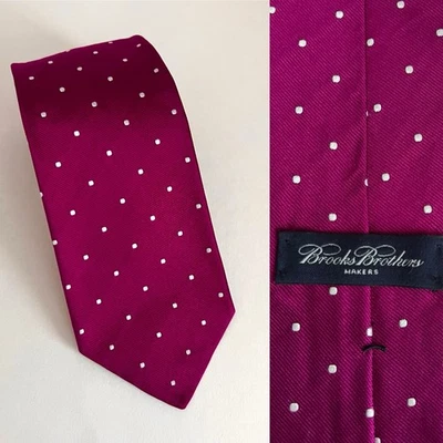 Corbata de Colección Brooks Brothers Makers EE. UU. Cuello de Seda Inglaterra Tejida Fucsia Lunares Foto 1 de 4