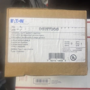 NEW - Eaton DG321UGB 3P 30A 240V General Duty Safety Switch Non-Fused Indoor 1R - Picture 1 of 2