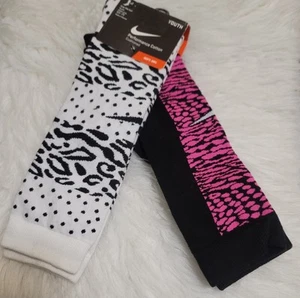 2 Pair Nike Youth Girl's Over The Calf Socks, White, Black, Pink. SZ 5Y-7Y - Picture 1 of 1