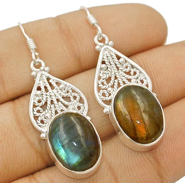 Natural Blue Fire Labradorite 925 Sterling Silver Earrings Jewelry @11-7 - Image 1 of 1