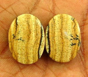 15.95 Ct Natural Picture Jasper Pair Loose Gem Cabochon Wire Wrap Stone - 28525 - Picture 1 of 2