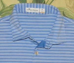 PETER MILLAR federleichtes blau gestreiftes Kurzarm Poloshirt Medium - Bild 1 von 3
