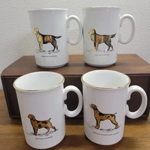Vintage Set of 4 Gary Hawk Coffee Mugs Cups Hunting Dogs Retriever Pointer - Picture 1 of 9