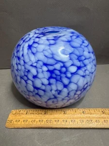 BLUE & WHITE MOTTLED CASED ART GLASS ROUND PENDANT LIGHT FIXTURE LAMP SHADE 3 - Picture 1 of 7