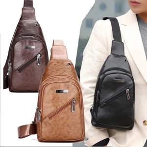 Herren PU Leder Sling Bag Brust Schultertasche Reise Rucksack Umhängetasche USA - Bild 1 von 15
