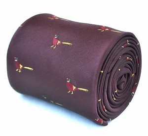 Maroon Herren Krawatte Mit Fasan Aufdruck Von Frederick Thomas FT1928 Jagd - Bild 1 von 4