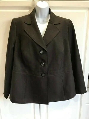 Blazer de estudio de traje para mujer usado talla 14W cuello marrón 3 botones delanteros grandes Foto 1 de 4