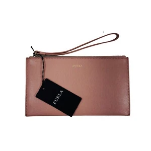 FURLA Women's Clutch Wristlet Wallet Pink Saffiano Leather Made in Italy - Picture 1 of 10
