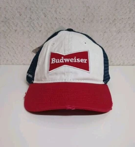 Vintage Budweiser Snapback Trucker Mütze Netzrücken rot weiß blau Cap distressed - Bild 1 von 15