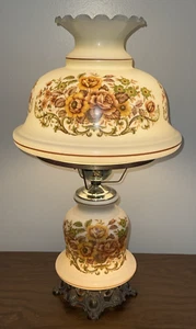 Vintage Quoizel 1973 GWTW Hurricane Lamp Floral Rose Pattern 3 Way Lighting 24" - Picture 1 of 9