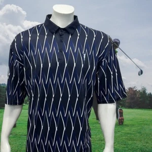 Grunk Dolfer Golf Performance Blue Black Zig Zag Design Men's Polo Shirt XXL - Picture 1 of 11